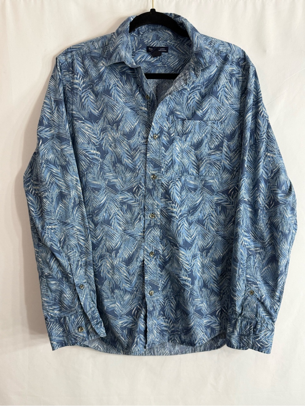 Gap Blue Tropical Palm Print Cotton Classic Button Down Long Sleeve Shirt, S